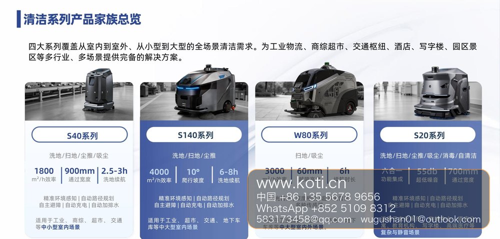 Four commercial cleaning robot series compared S20 S40 S140 W80
