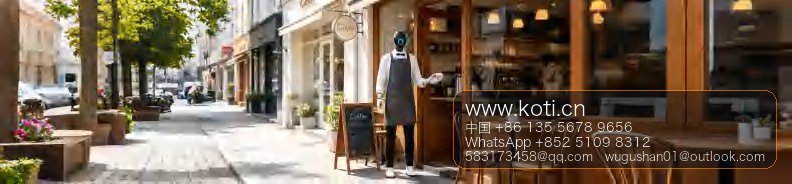 Commercial scene: service robot at a storefront